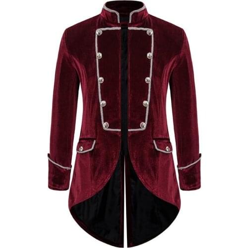 2021 Halloween costumes Medieval Swallowtail Long Coat Men Stand Collar Winter Cosplay Costume Men Velvet Outerwear