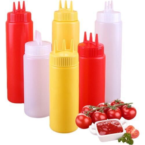 Sauce Bottle Squeeze Dispenser Bottle Mustard Container Three Holes Condiment Sauce Vinegar Ketchup Cruet Sauces Tomatoes 3pcs