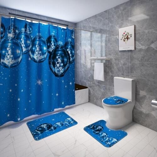4pcs Christmas Bath Mat Shower Curtain Mat Bathroom Toilet Rug Non-Slip for Bathroom Floor Absorbent Carpet