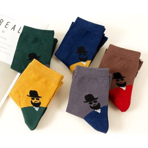 5 Pairs Autumn Winter The New Fashion Pattern Mens Cotton Socks Color Matching Style Casual Happy Man Socks