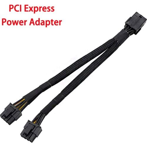 GPU PCIe 8 Pin Female To Dual 2X 8 Pin (6+2) Male PCI Express Power Adapter Braided Y-Splitter Extension Cable 20cm Black