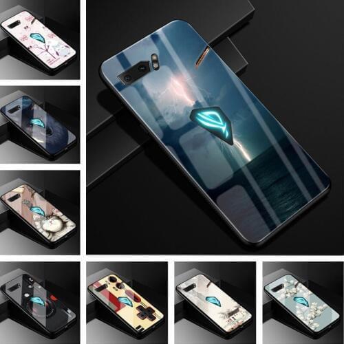 For Asus ROG Phone II Case ZS660KL Tempered Glass Phone Case for Asus ROG Phone 2 I001DA Starry Sky Flower Painting Back Cover