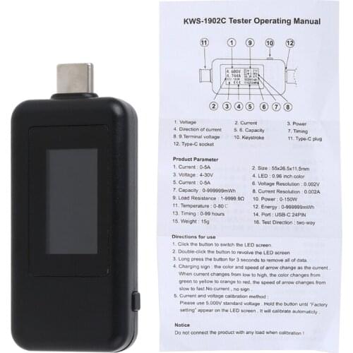 1902C Usb 3.1 Type-c Usb Tester Digital Voltmeter Amperimetor Voltage Current Meter Ammeter Detector Charger Indicator