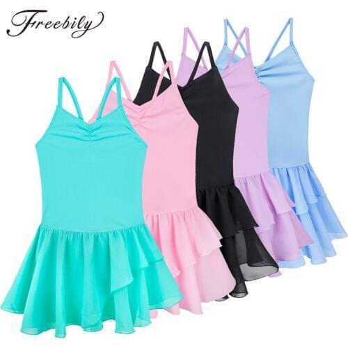 Kids Spaghetti Strap Ballet Dancer Leotard Dress Ballerina Dance Costumes Gymnastics Leotard Tutu Dress for Girls Dance Wear