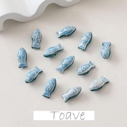 Hand drawn double-sided blue fish straight hole diy beaded hand-made necklace ins retro style accessory material