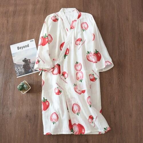 Robes Women Summer Soft Kimono Ladies Nightdress Mujer Loose Pregnant Womens Sleepwear Kawaii Strawberry Print Sleepdress