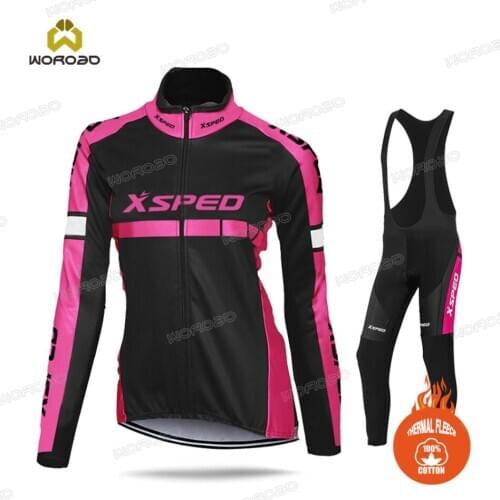 Women Thermal Fleece Cycling Jersey Set 2020 Female Bike Clothes Kit Bicycle Maillot Ropa Ciclismo Team Training Jacket Suit