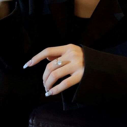 Korea Elegant Fashion Zircon Rings For Women Simple Opening Adjustable Ring Cat Eye Vintage Aesthetic Jewelry Luxury Kpop Ring