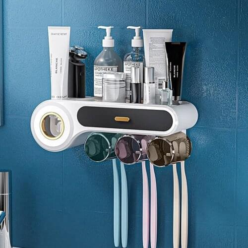Punch-Free Creative Multifunctional Wall-Mounted Toothbrush Rack Wash Set Toothpaste Squeezer Mouthwash Cup