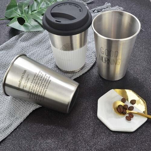 Chic Stainless Steel Cup Coffee Milk Beer Cup With Silicone Lid Cup Sleeve Portable Mug Leaf Print Office Home Drinkware 500ML
