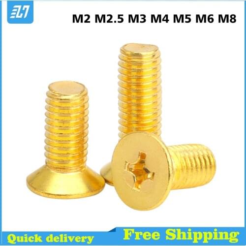 Brass Flat Head Machine Screw Metric Thread Phillips Cross Coundsunk Bolt M2 M2.5 M3 M4 M5 M6 M8
