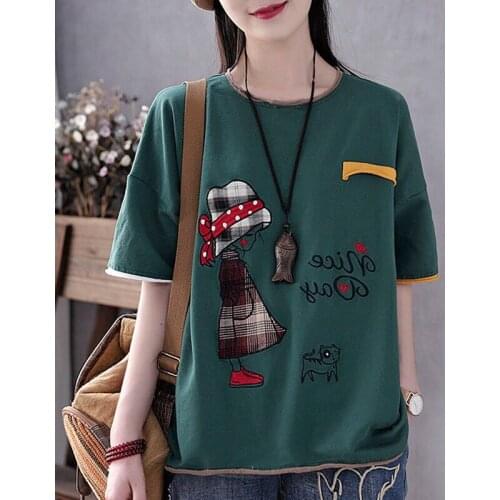 Summer Cotton T Shirt For Woman O Neck Short Sleeve T-shirt Woman 2021 New Fashion Women Shirts Korean Style Plus Size Shirt