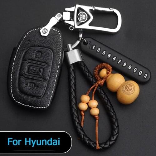 Metal Keychain Car Key Case For Hyundai Sonata,Elantra,Tucson, Leather Cover Sets With Key Rings Auto Parts Protective Covers