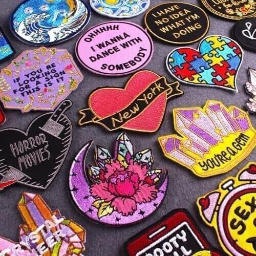 Cartoon Heart Patches Gem Embroidered Patches for Jacket Clothing Applique Badge Letter Stripes Patch Iron on Patches on Clothes
