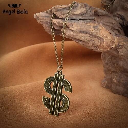 Men Hip Hop Jewelry Ancient Bronze Plated US Dollar Pendant $ Statement Necklace for Women Accessories