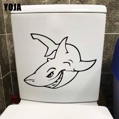 YOJA 24.8X19.3CM Wall Stickers Shark Bathroom Fish Ocean Marine Toilet Decal Home Decor T5-0385
