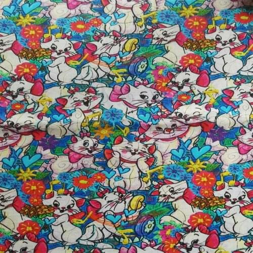 Disney Marie Cat Flowers Blue Hearts Multicolor 100% Cotton Fabric for Girl Clothes Hometextile Cushion Cover Needlework DIY
