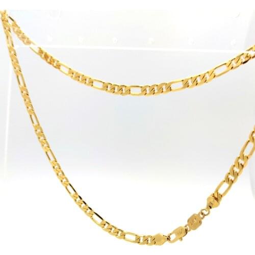 Italian Fine Figaro Link Chain Necklace 6mm 20" 24 K Stamp Gold Plated