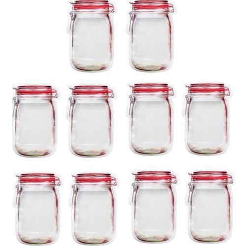 10Pcs Mason Jar Food Storage Bags Reclosable Ziplock Treat Bags Sealing Sealed Fresh Storage Food Bag Kitchen Organizer Bags