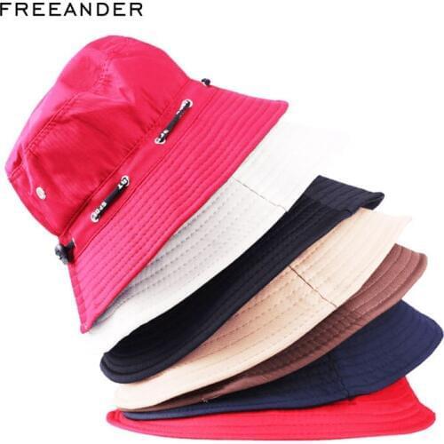 Freeander Cotton Plain Bucket Hats Double Layer Fabric Sunscreen 2018 Summer Red Black Solid Folding Hats Men Women Classic Caps