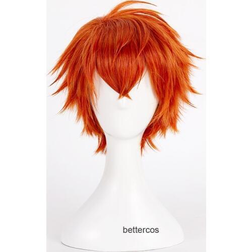 Mystic messenger 707 Cosplay Wig Short Red Orange Heat Resistant Synthetic Hair Wig + Wig Cap