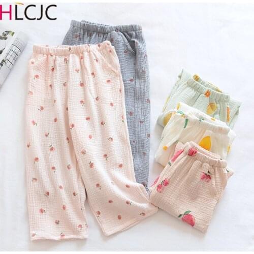 Multicolor Summer Women Sleep Bottoms Cotton Crepe Nightwear Loose Sleeping Pants Elastic Waist Sleepwear Pajama Lounge Shorts