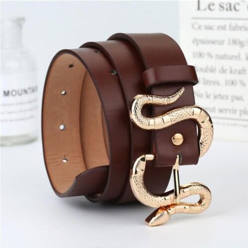 Women Fashion Belt Snake Design Belt Thin Buckle Leather Waistband Dress Thin Belts Long Waistband B6Q8