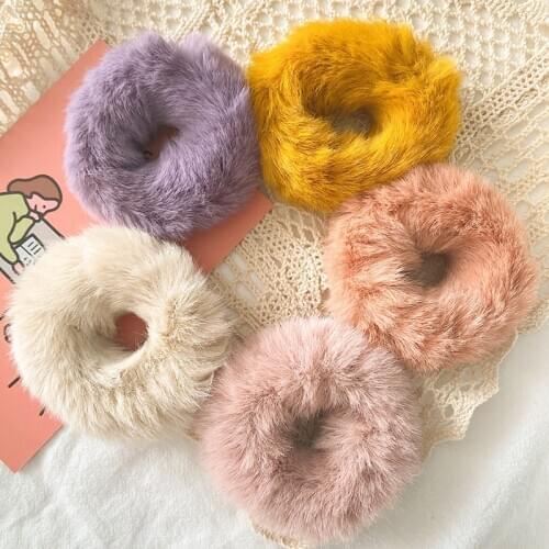 Women Girls Coloful Soft Plush Elatsic Hair Bands Ladies Lovely Faux Fur Scrunchies Rubber Bands Female Fashion Hair Accessories