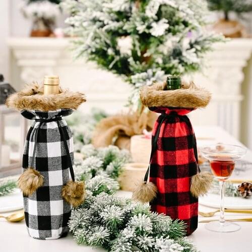 Christmas Wine Bottle Cover Bags Lattice Wine Bottle Cover Gift Bag Christmas Dinner Party Xmas Table Decor Restaurant Layout