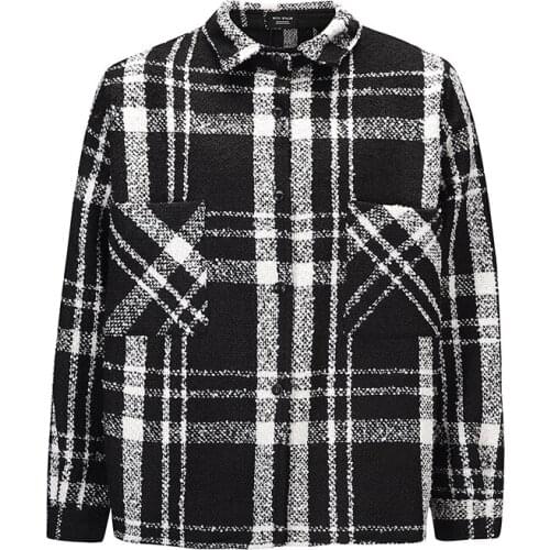 Harajuku Lapel Color Block Plaid Men and Women Oversize Streetwear Checkered Shirt Long Sleeve Baggy Thick Lattice Shirts