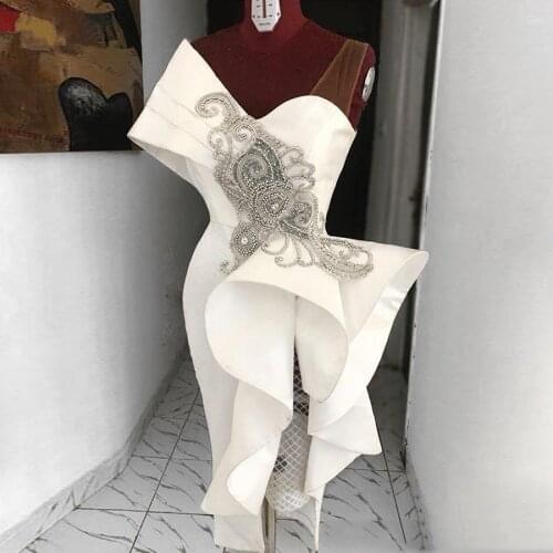 Sexy Prom Dresses Sheath V-neck Tea Length Beaded Slit Formal Prom Gown Evening Dresses Robe De Soiree