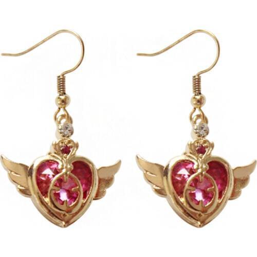 Card Captor Sakura Angel Wing Pink Rhinestone Sweet Heart Stud Earrings Japanese Anime Girls Star Moon Cosplay Earring