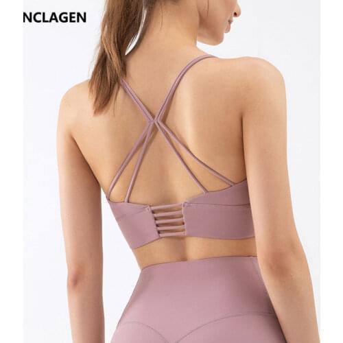 NCLAGEN Sport Bra High Support Yoga Blouse Womens Fitness Push-up Gym Crop Top Women Shockproof Back Cross Running Underwear
