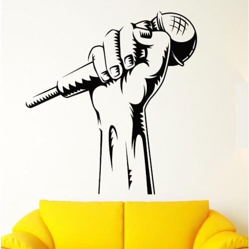 Vinyl Wall Decal Microphone Hand Wall Sticker Karaoke Club Decoration Rap Battle Singer Wall Art Mural Music Wallpaper AY782