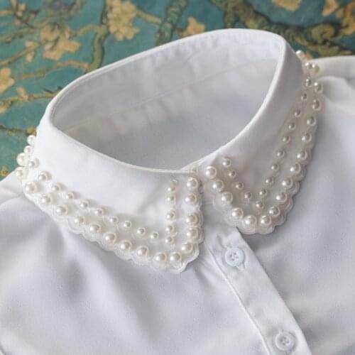 Vintage tie pearl accessories big collar removalbe Vintage Colored bead top sharp necklace Blouse pearl big collar removalbe