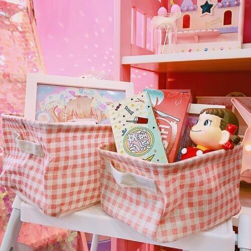 High Quality Cotton Linen Desktop Storage Basket Sundries Storage Box with Handle Linen Desk Container Makeup Organizer Case