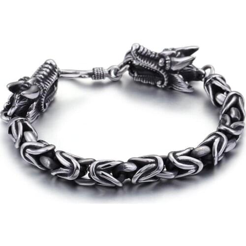 Jewels Store Free Shipping 9mm Vintage Animal Bracelets Dragon Bracelet Simple Hook Stainless Steel Mens Jewelry