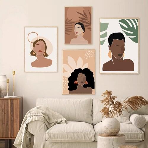 Women Abstract Portrait Tropical Plant Illustration.Prints Poster Minimalist Nordic Canvas Painting Wall Art Picture Decor