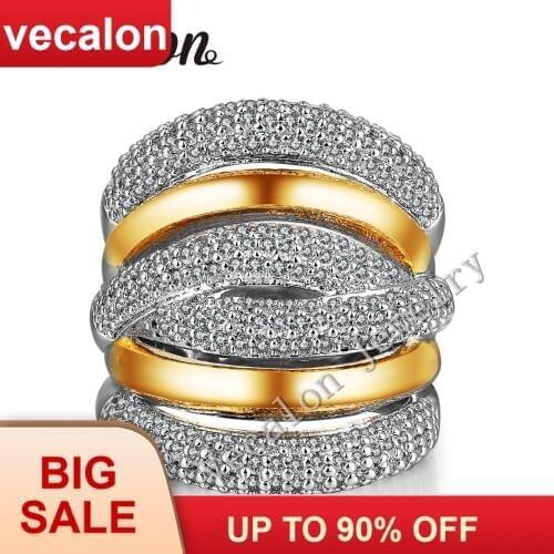 Vecalon 234pcs stone AAAAA Zircon Cz Cross Engagement Wedding ring for Women 14KT White Yellow Gold Filled Female Band ring