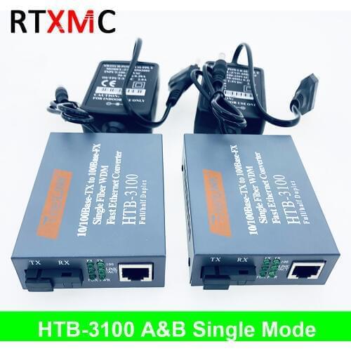 1 Pair HTB-3100 Optical Fiber Media Converter Fiber Transceiver Single Fiber Converter 25km SC 10/100M Singlemode Single Fiber