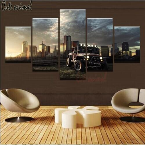 5 Pcs Diamond painting Dusk City Building Car Landscape diamond mosaic cross stitch full square round Diamond embroidery sale