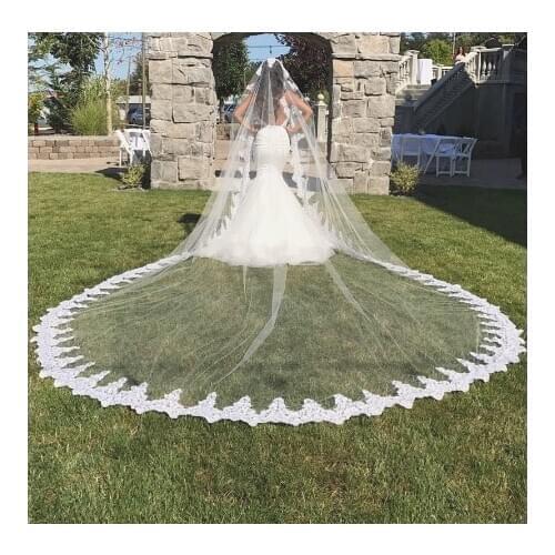 White, ivory 3 Meters Lace Edge Bridal Veil One Tier Cathedral Wedding Veil with Comb nagerian weding lace Vail