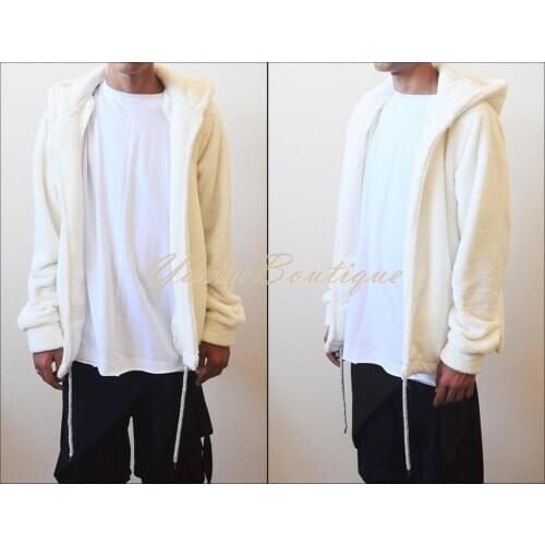 BoxyFit Side Slit Ivory Oversized Sherpa Raf Bubble Furry Hoodie Warm Sherling Sweatshirt Winter