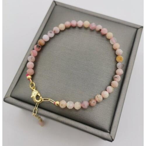 Faceted Pink Opal Bracelet Genuine Gemstone Delicate Adjustable 14K Gold Filled Natural Stones Pulsera Mujer Women BOHO Bracelet