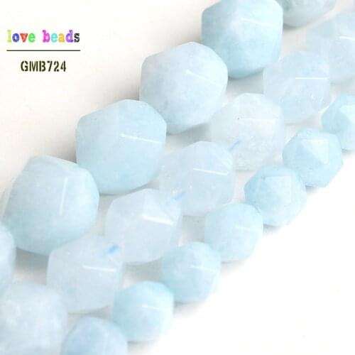 Natural Stone Beads Faceted Aquamarines Round Loose Beads For Jewelry Making Bracelet 6/8/10mm 15inches