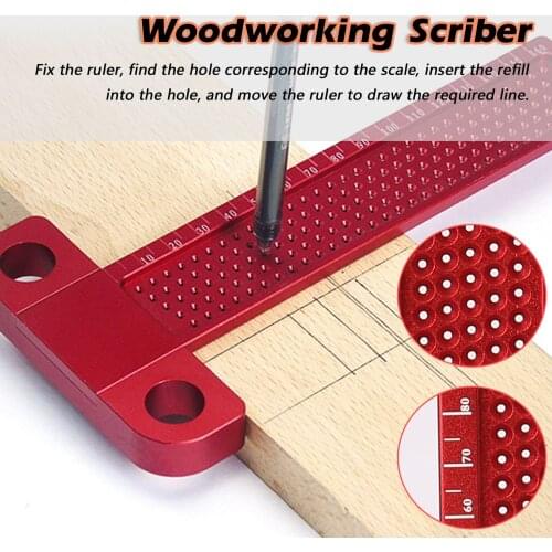 Woodworking Scriber T-Type Ruler Hole Positioning Scribing Gauge Aluminum Alloy Measuring Tool 260mm for Carpenter