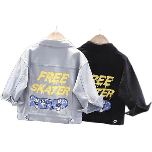 Childrens denim jacket spring and autumn 2021 new girls cartoon jacket boys fashion letter jacket tide 1-5 years old