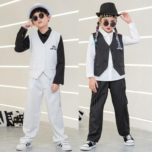 Kids Hip Hop Costumes Breaking Street Dance White Suits Vest Shirt Pants Boys Hip Hop Dance Clothes Jazz Stage Costume BL5526