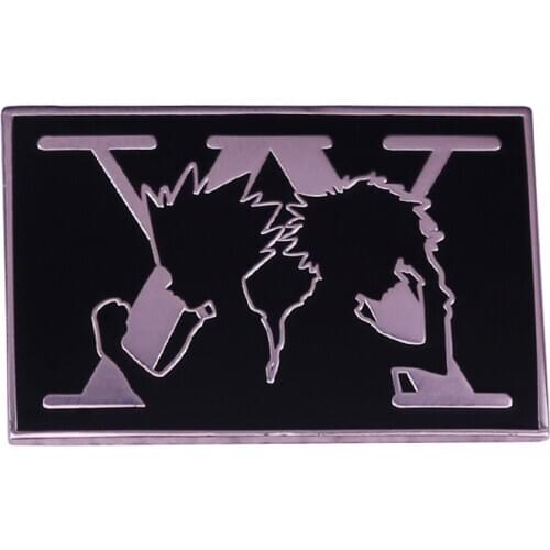 Hunter X Enamel Pin two young boys Brooch V Logo with black background Badge Jewelry