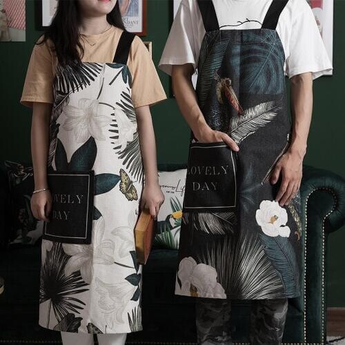 Nordic style Cotton printing aprons vintage BLACK flowers pattern Thickening apron for Baker Bar BBQ Work Wear 03 weight=0.5kg